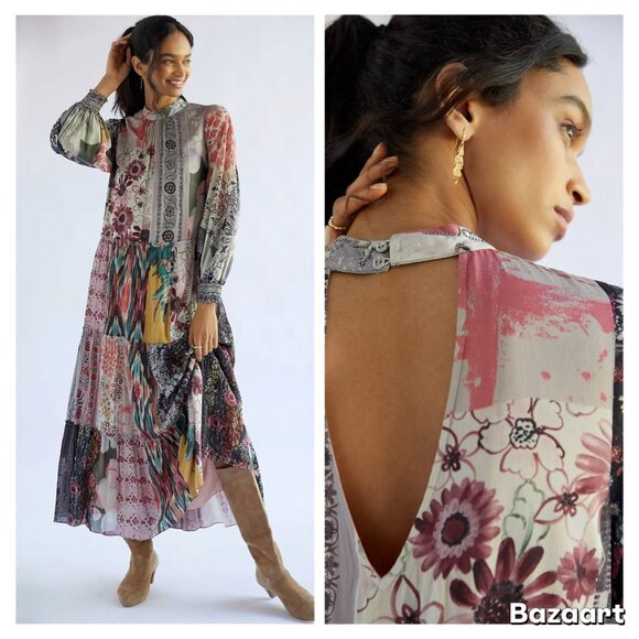 New Anthropologie Geisha Designs Printed Patchwork Maxi Dress - Picture 1 of 5